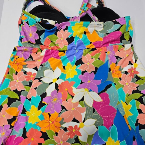 Swim Solutions Plus Size Tummy Control Bow-Front Printed Swimdress - Picture 9 of 11